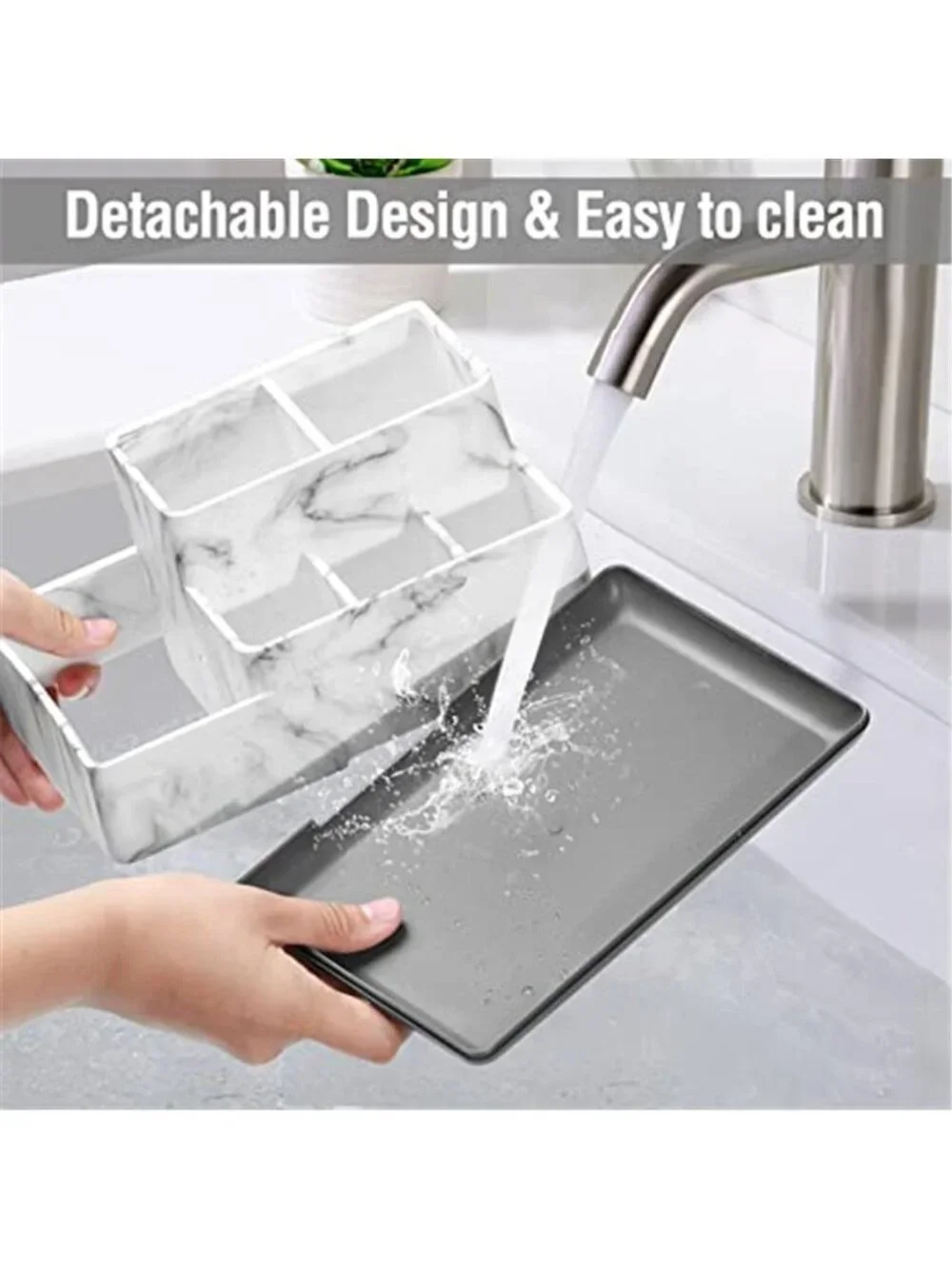 Bathroom Counter Organizer Toothbrush Holder Makeup Storage Marble Vanity Tray